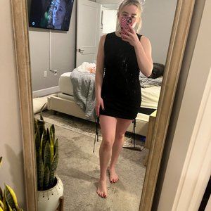 Black Ruched Tie Side Lioness Dress